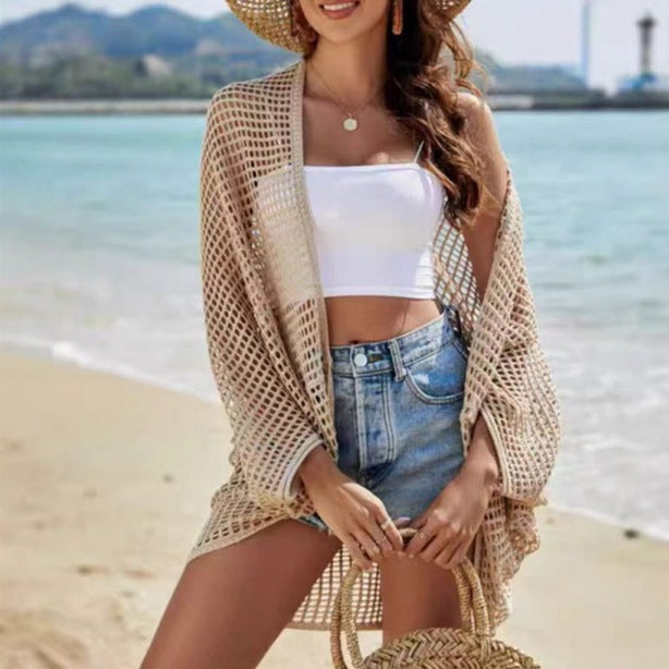 Cardigan châle évidé pour femme – Gilet de protection solaire à manches chauve-souris