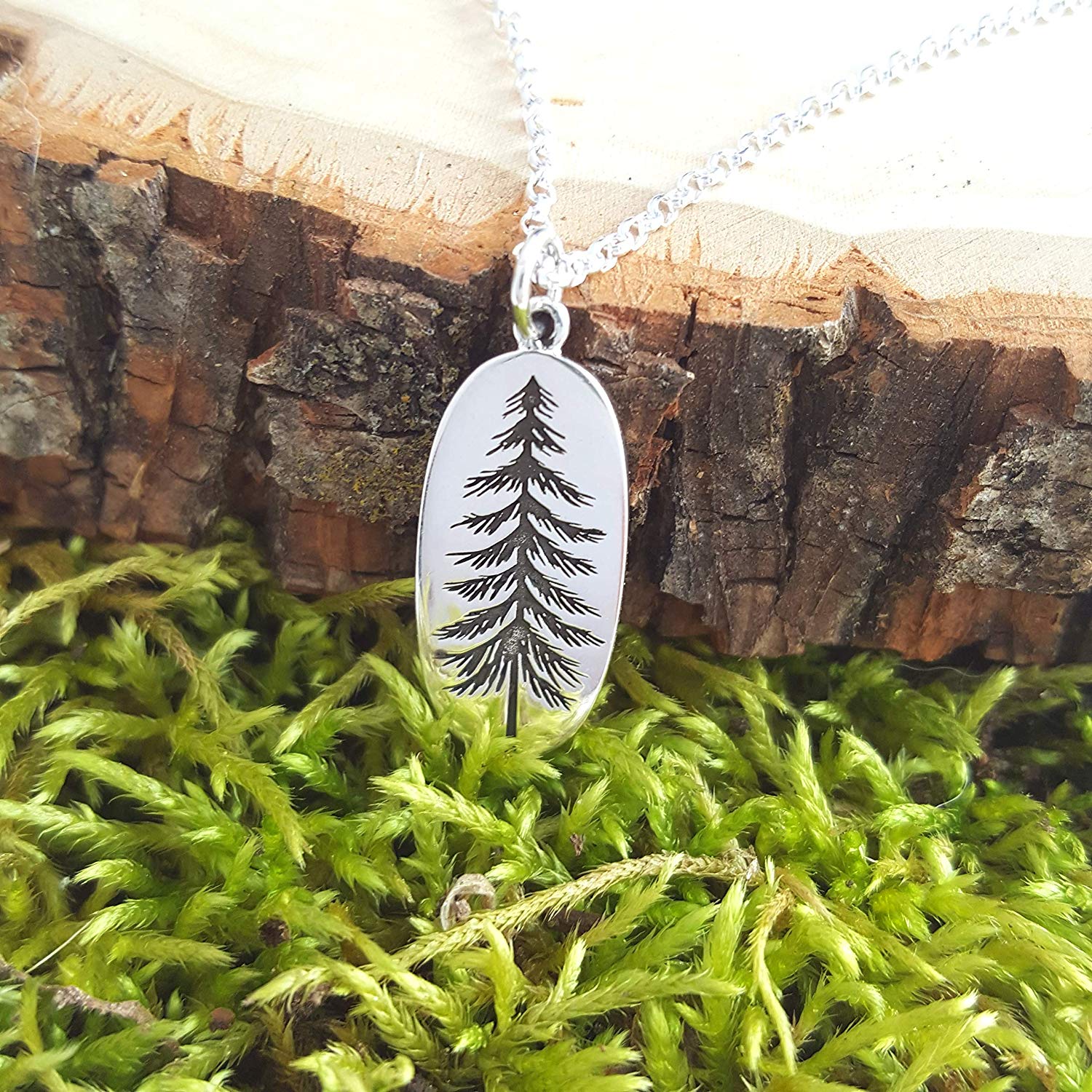 Collier en argent sterling avec pendentif arbre de pin – Breloque nature minimaliste