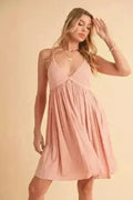 Robe Camisole Courte Froncée à Col Plongeant Sans Manches - Femstylo