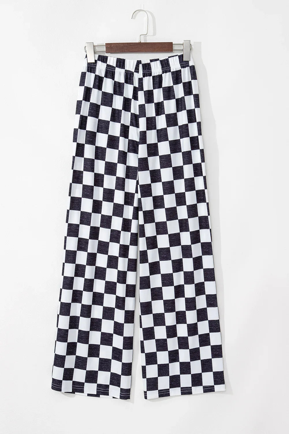 Pantalon ample taille haute à carreaux noirs