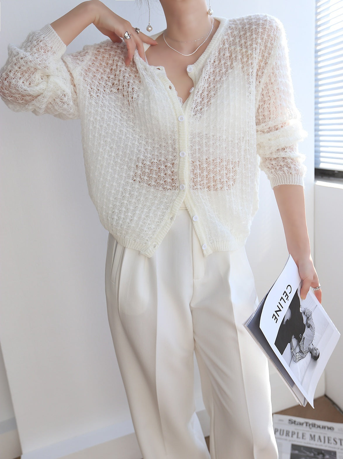 Cardigan en mohair au crochet pour femme