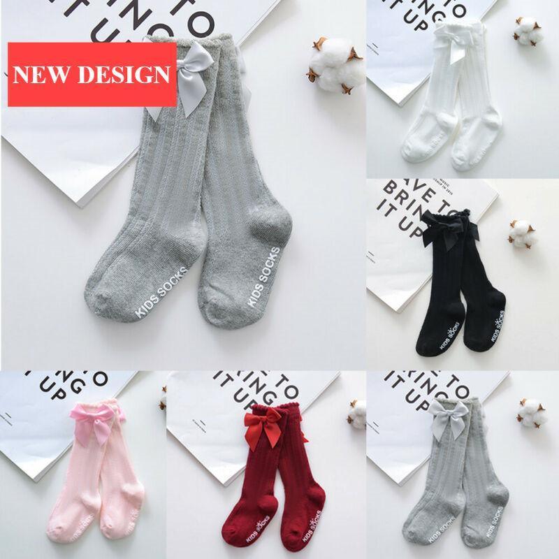 Chaussettes hautes bébé fille en 100% coton avec grand nœud et dentelle douce