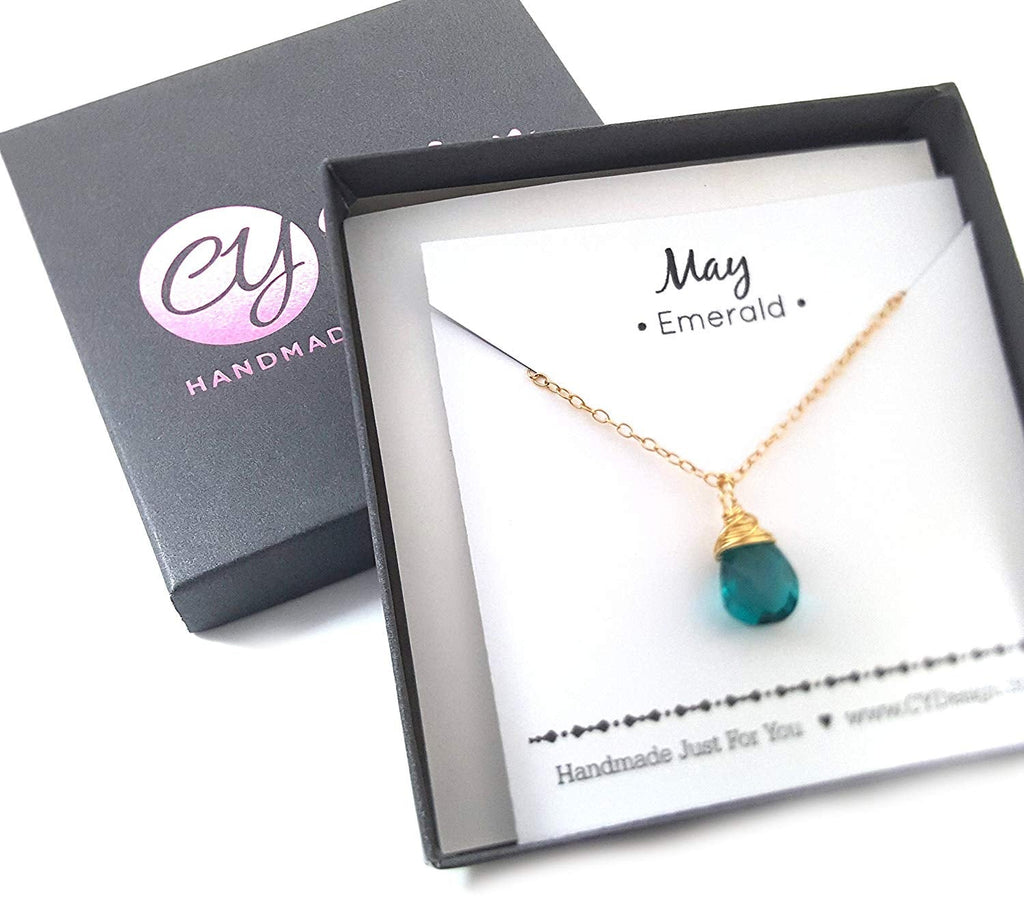 Collier classique en pierre de naissance enroulée de fil - Collier délicat en forme de goutte - Collier en or - Collier en pierre précieuse briolette - Cadeau pour elle