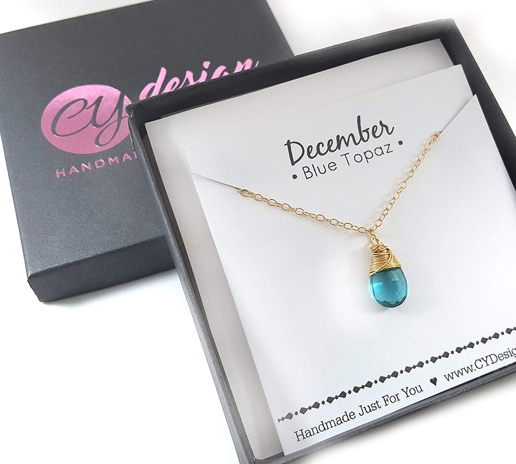 Collier classique en pierre de naissance enroulée de fil - Collier délicat en forme de goutte - Collier en or - Collier en pierre précieuse briolette - Cadeau pour elle