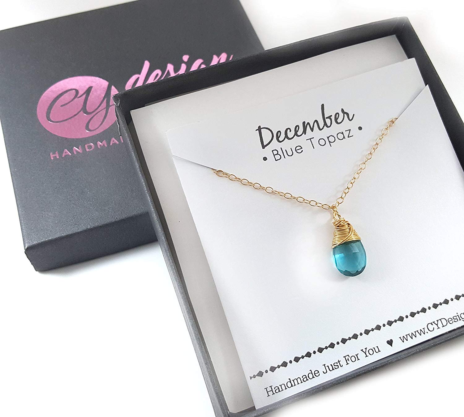 Collier classique en pierre de naissance enroulée de fil - Collier délicat en forme de goutte - Collier en or - Collier en pierre précieuse briolette - Cadeau pour elle