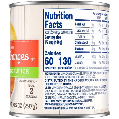 Kroger mandarines en conserve au jus 298 g