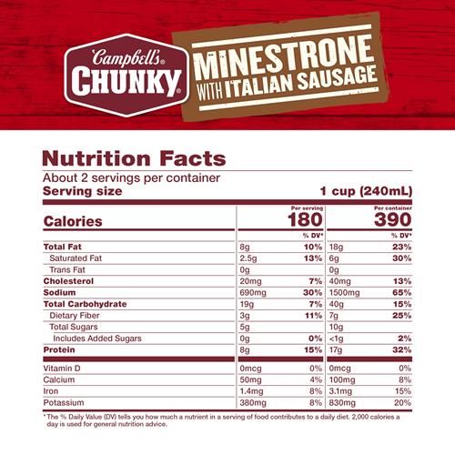 Soupe épaisse Campbell’s, minestrone à la saucisse italienne, boîte de 533 g