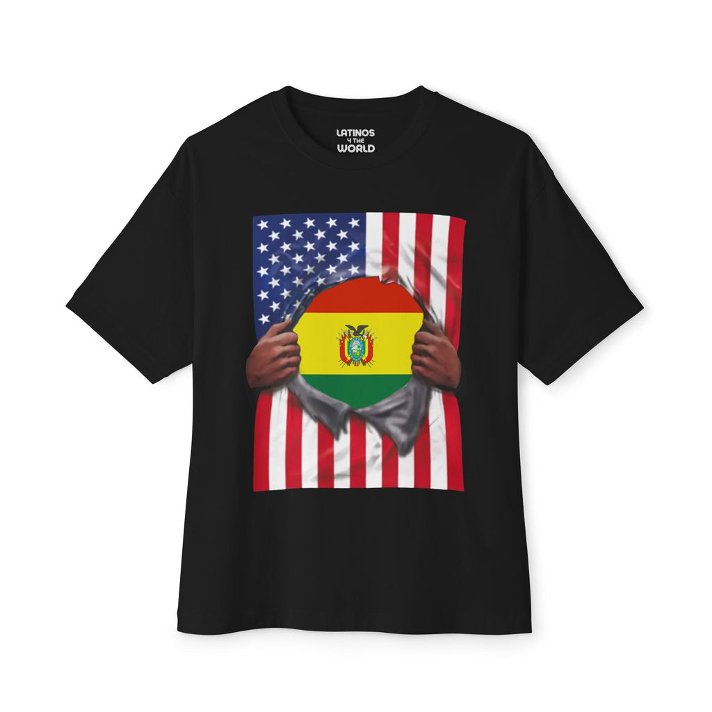 T-shirt Bolivie Drapeau + USA Drapeau Fierté | Drapeau Bolivien + Américain Déchiré 4 Juillet | T-shirts Latino Drôles Viraux | Unisexe - 4 Couleurs