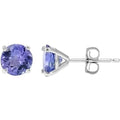 Boucles d'oreilles clous rondes en argent sterling 925 massif avec tanzanite véritable de 2,00 carats