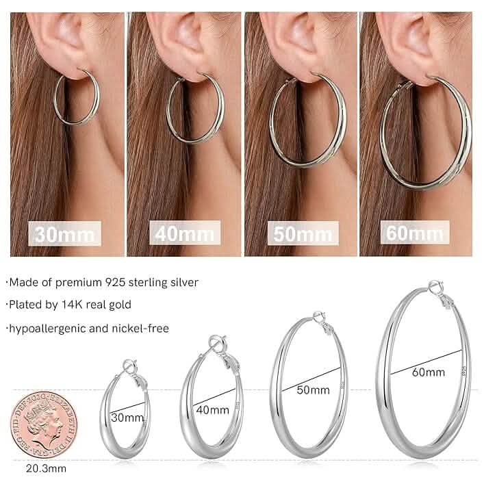 Boucles d'oreilles créoles 50 mm en argent sterling 925