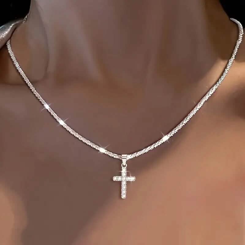Pendentif croix en argent sterling 925 avec chaîne