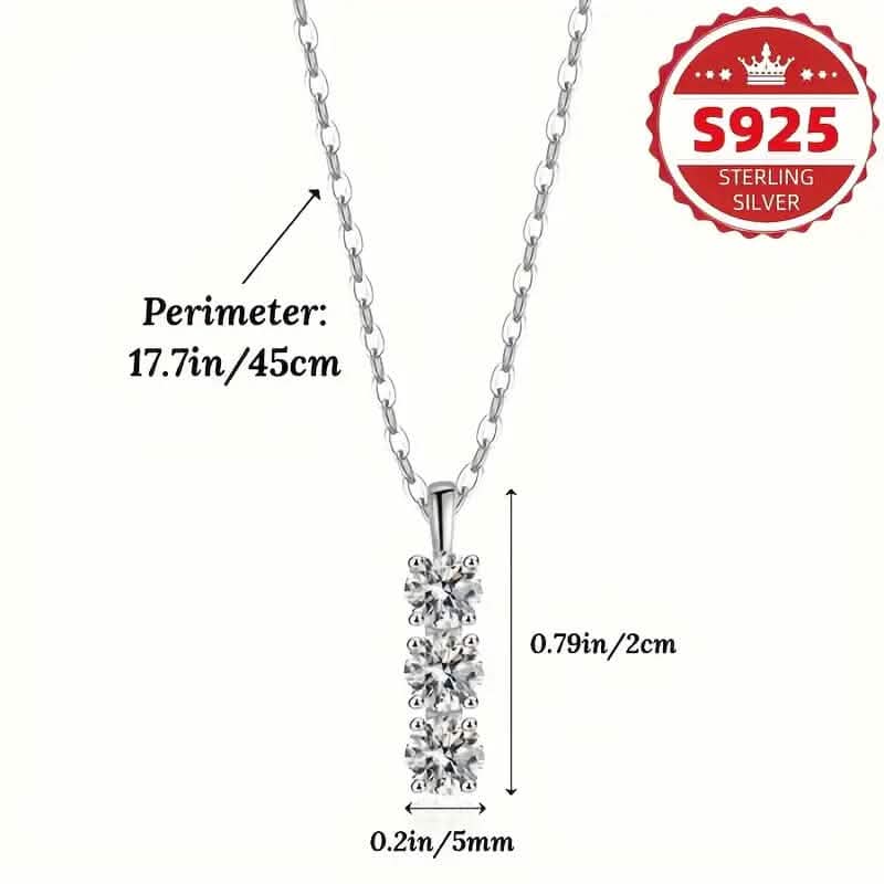 Collier en argent sterling 925 avec trois pendentifs verticaux en zircone synthétique