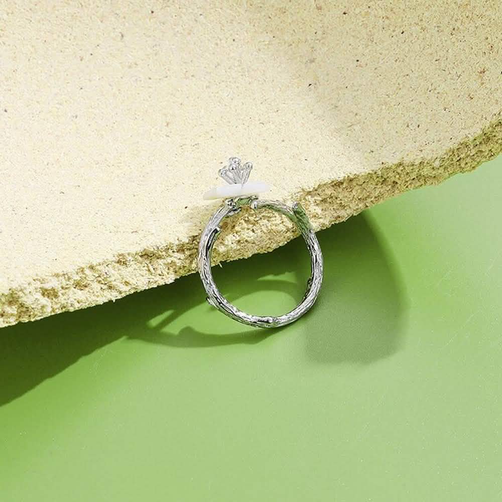 Bagues en argent sterling 925 avec fleurs de cerisier blanches, perles et branches