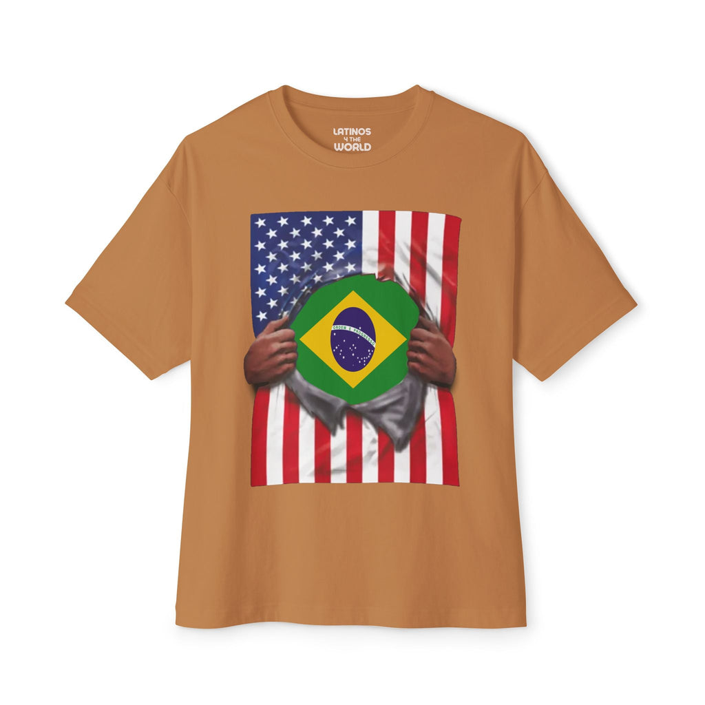 T-shirt Fierté Drapeau Brésil + Drapeau USA | Drapeaux Brésilien + Américain | 4 juillet | T-shirts Latino Drôles Viraux | Unisexe - 4 Couleurs