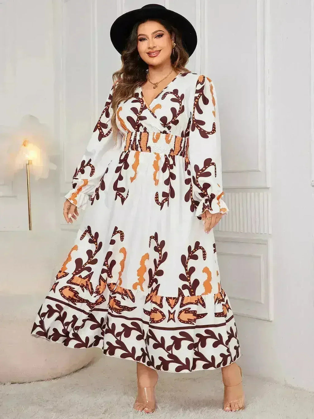 Robe cache-cœur grande taille – Manches à volants et ourlet volanté | Femstylo