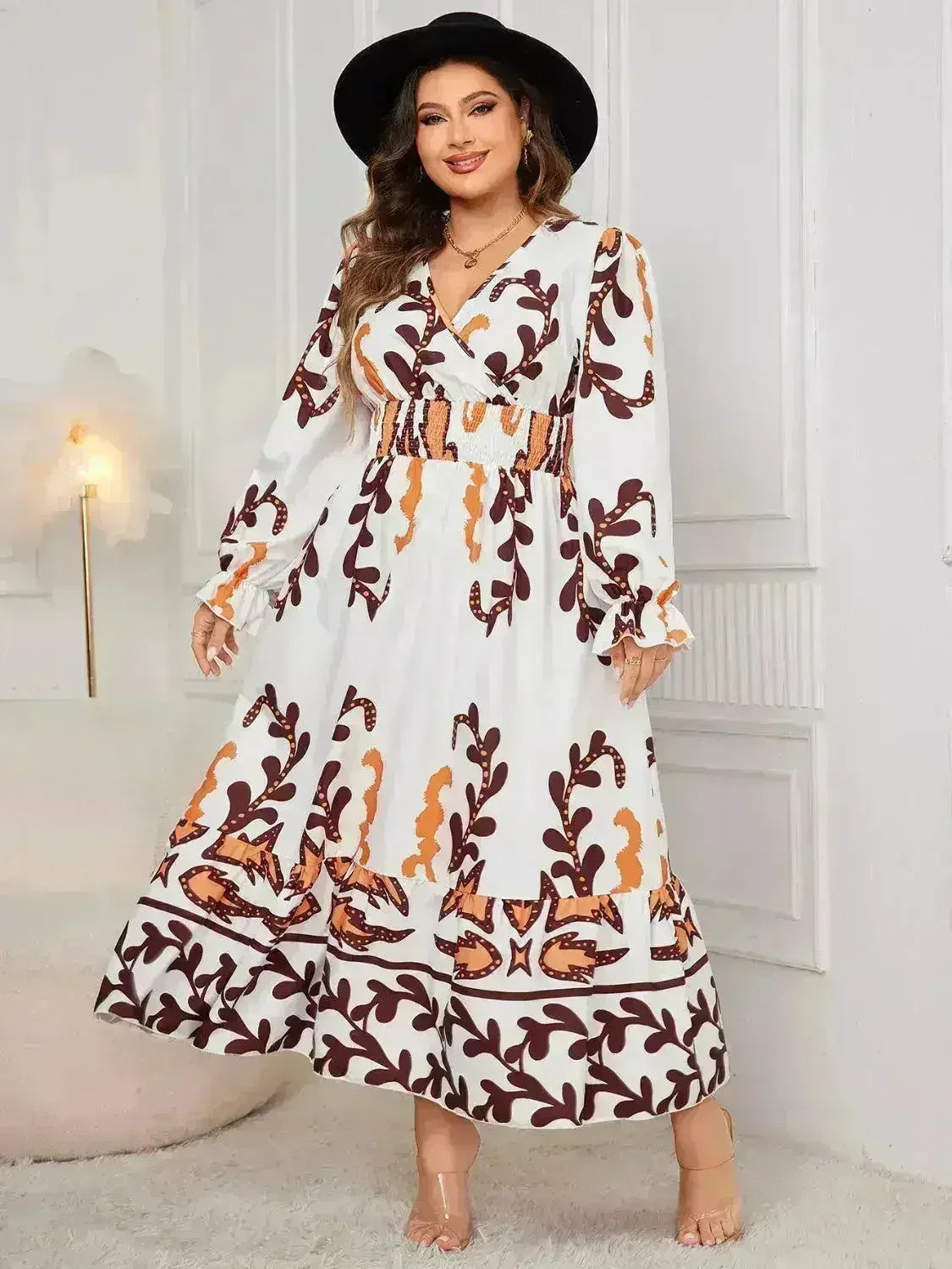 Robe cache-cœur grande taille – Manches à volants et ourlet volanté | Femstylo