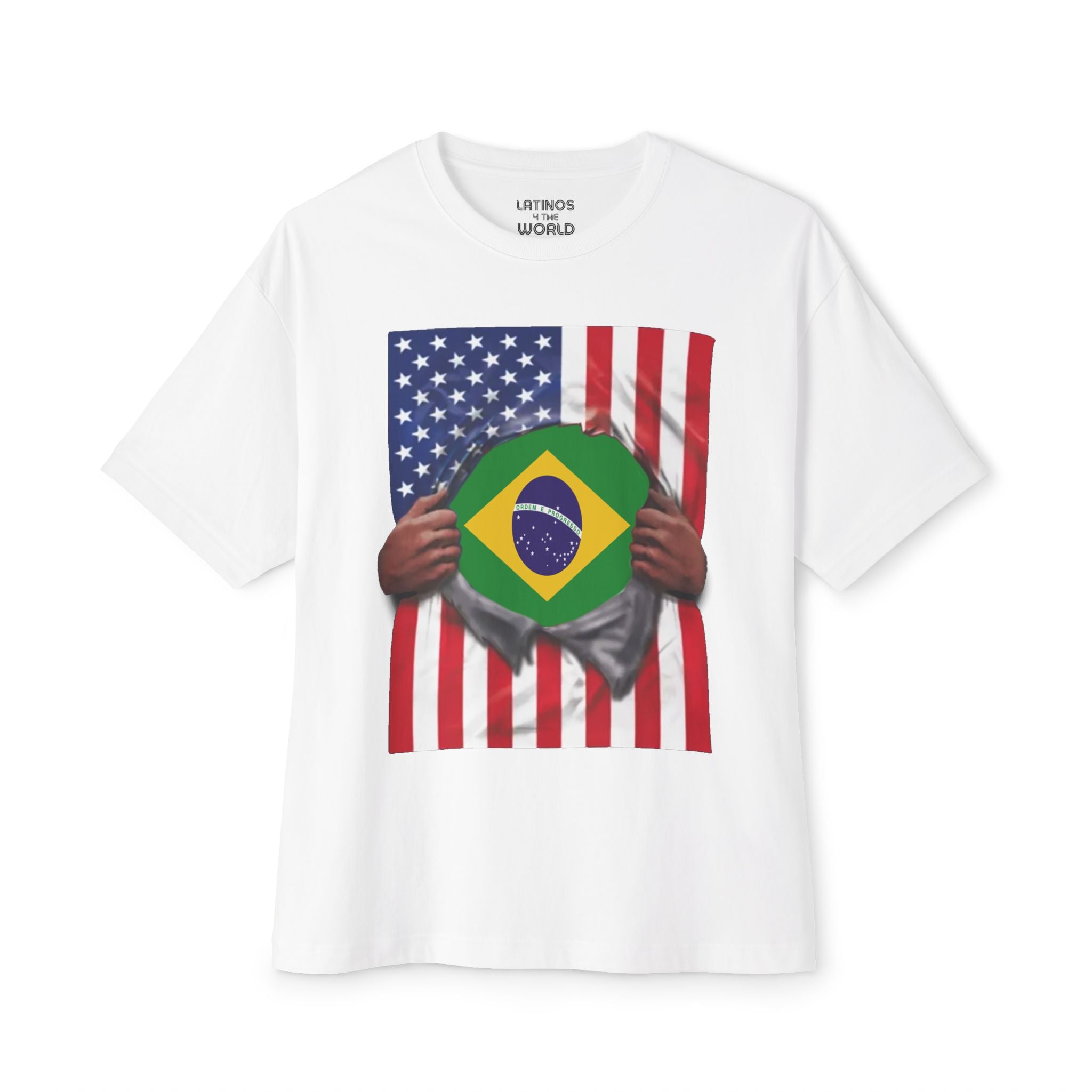 T-shirt Fierté Drapeau Brésil + Drapeau USA | Drapeaux Brésilien + Américain | 4 juillet | T-shirts Latino Drôles Viraux | Unisexe - 4 Couleurs