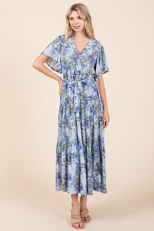 Nouvelle Robe Été Femme Fleurie à Volants, Taille Ceinturée, Manches Courtes – Féminine, Élégante, Joyeuse, Bohème Chic, Fluide & Gracieuse