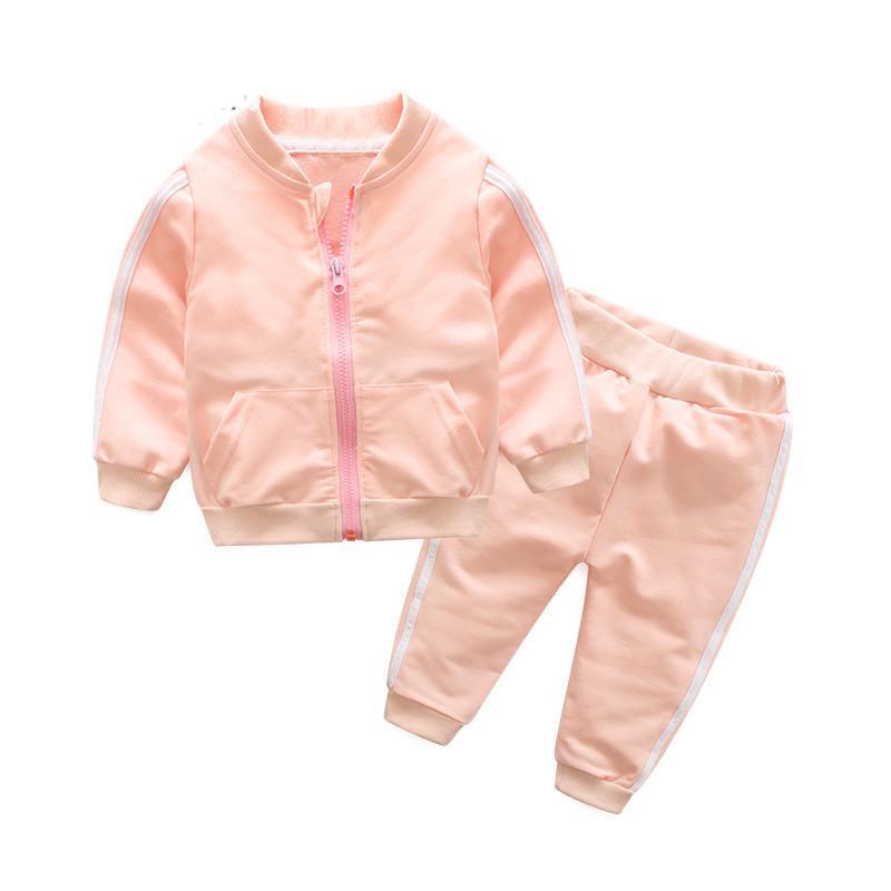 Mode Nouveaux Vêtements Coton Manches Longues Solide Fermeture Éclair Veste Pantalon 2 Pièces Ensemble De Vêtements Bébé Garçon / Bébé Fille En Design Sportif