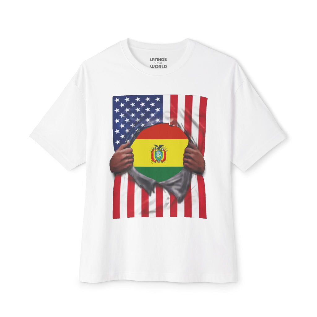T-shirt Bolivie Drapeau + USA Drapeau Fierté | Drapeau Bolivien + Américain Déchiré 4 Juillet | T-shirts Latino Drôles Viraux | Unisexe - 4 Couleurs