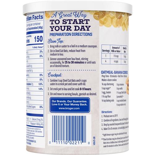 Avoine coupée en acier 100 % grains entiers Kroger 28 oz