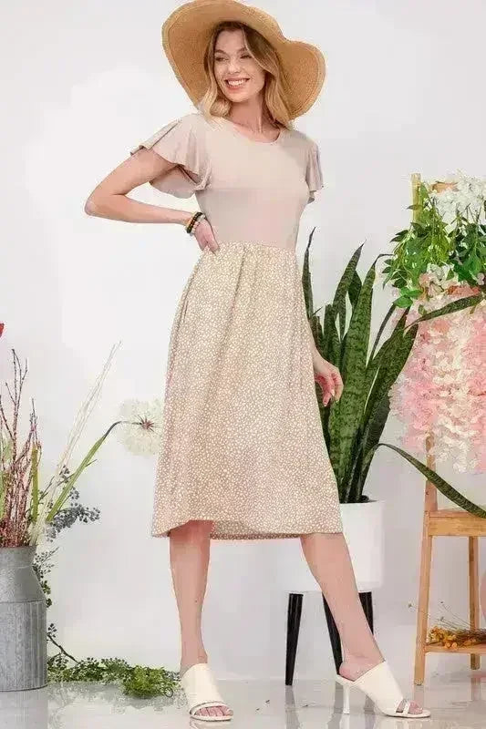 Robe Midi à Pois avec Manches Papillon et Poches Grande Taille - Femstylo