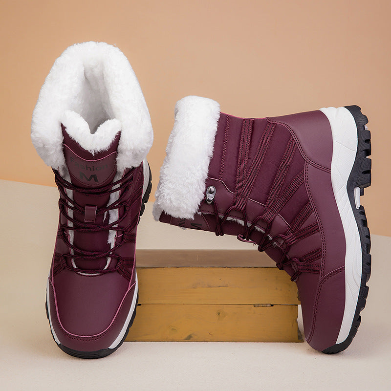 Bottes d'extérieur mi-hautes rembourrées en coton antidérapantes, plus épaisses, doublées polaire pour femmes