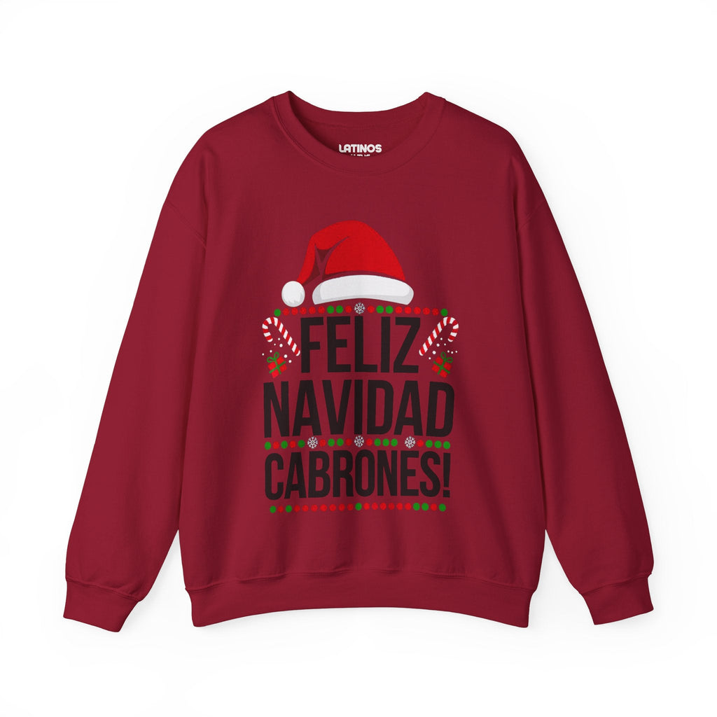 Pull de Noël « Feliz Navidad Cabrones » | Sweat-shirt confortable col rond | Noël latino amusant | 4 couleurs