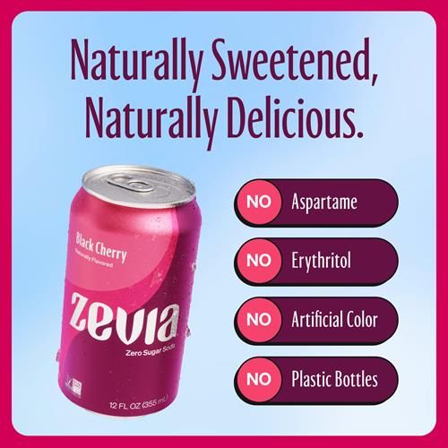 Zevia Boisson Gazeuse Zéro Sucre, Cerise Noire, Canettes de 355 ml (Paquet de 12)