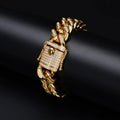 Bracelet rugby maillons cubains, acier inoxydable 18 mm, entièrement pavé de zircons cubiques