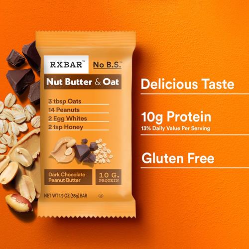 Rxbar Barres protéinées aux noix et avoine, collations protéinées, barres de collation, beurre de cacahuète chocolat noir, boîte de 275 g (5 barres)