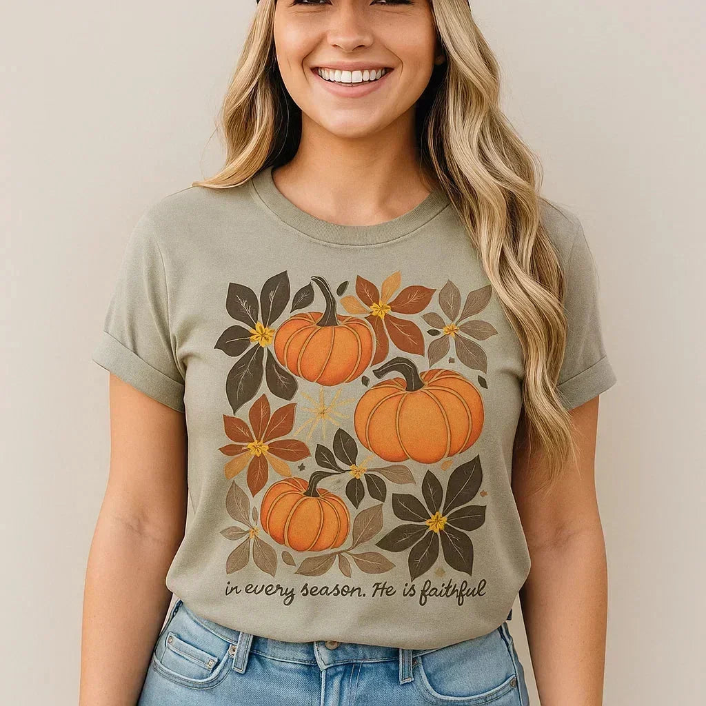 T-shirt Il est fidèle en toute saison, Automne, Foi