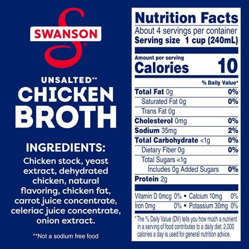 Bouillon de poulet non salé 100 % naturel Swanson, carton de 946 ml