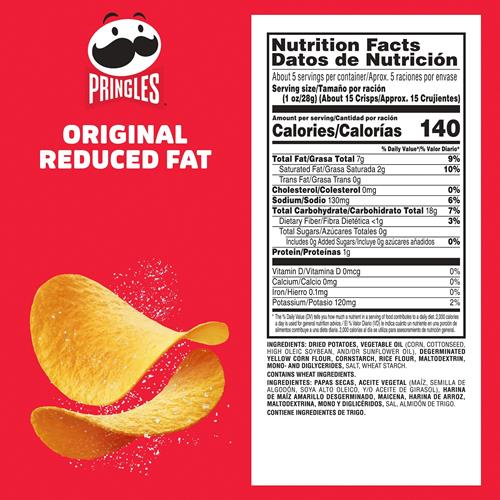 Tuiles de pommes de terre Pringles, collations pour le déjeuner, collations nomades, teneur réduite en matières grasses, boîte de 139 g (1 boîte)