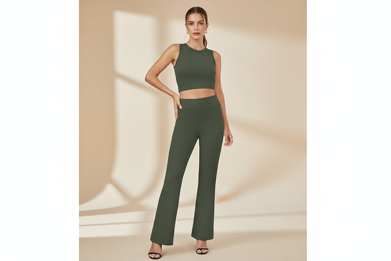 Pantalon extensible taille haute chic décontracté pour femme