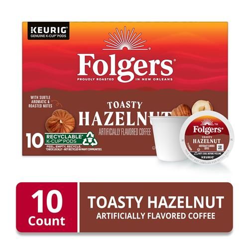 Café Folgers Toasty Hazelnut aromatisé artificiellement, dosettes Keurig K-Cup, boîte de 10