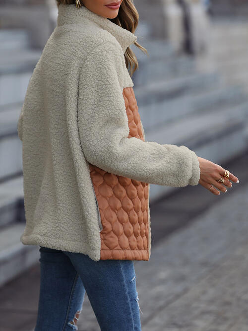 Veste zippée unique à imprimé léopard et blocs de couleur pour l'automne, Veste légère tendance avec poches, Charmante veste d'hiver