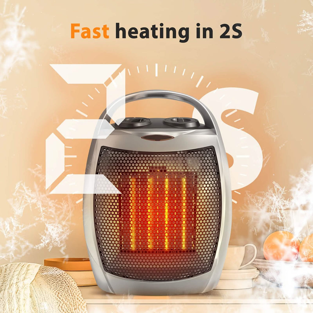 Chauffage d'appoint en céramique portable 1500W avec thermostat, protection de sécurité et poignée de transport