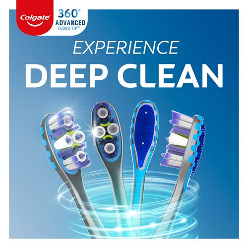 Brosse à dents Colgate 360 Advanced avec poils Floss Tip, souple, pour adultes, paquet de 4