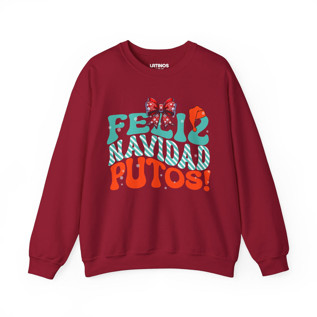 Feliz Navidad Putos ! Sweat-shirt col rond de Noël confortable | Fête latino 3 Couleurs