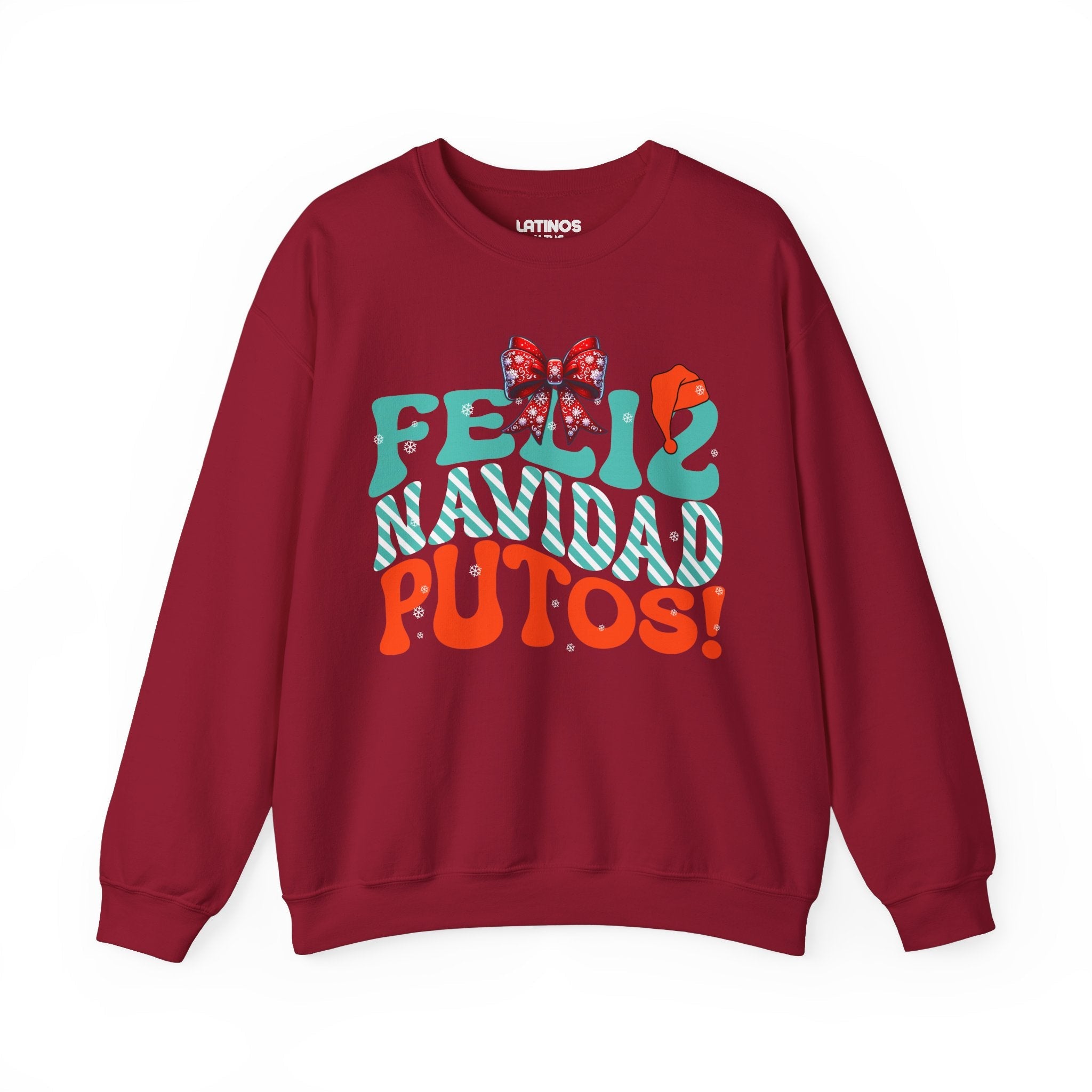 Feliz Navidad Putos ! Sweat-shirt col rond de Noël confortable | Fête latino 3 Couleurs