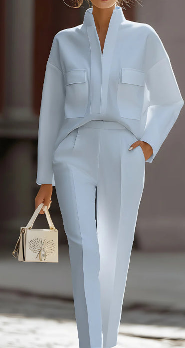 Ensemble coordonné décontracté en polyester haut et pantalon pour femme