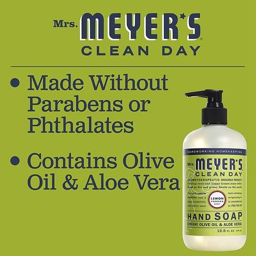 Savon liquide pour les mains Mrs. Meyer's Clean Day, formule biodégradable et non testée sur les animaux, parfum verveine citronnée, 370 ml