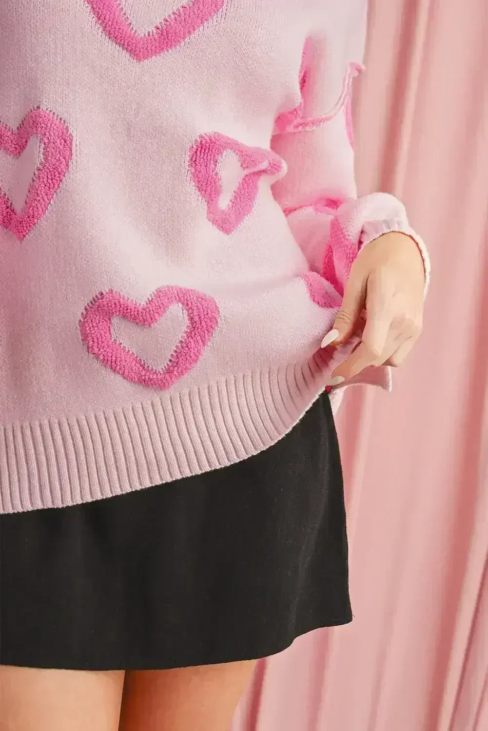 Pull ample en maille à manches bouffantes et cœur rose