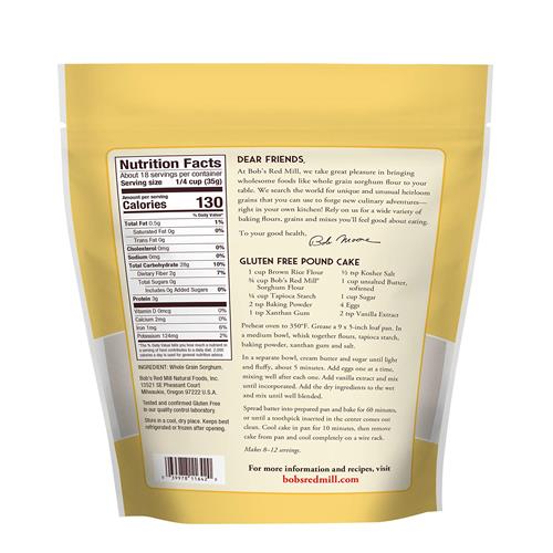 Farine de Sorgho Bob's Red Mill, 624 g (Lot de 1) - Grains Entiers, Végane, Casher