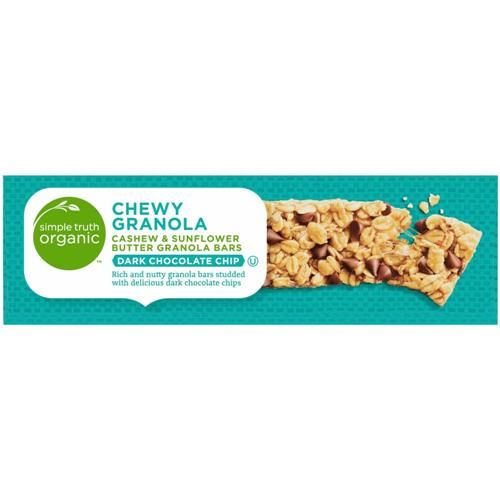 Barres tendres biologiques aux pépites de chocolat noir, noix de cajou et beurre de tournesol Simple Truth, 5 unités