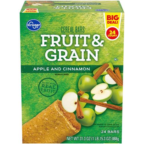 Barres déjeuner aux fruits et céréales, pomme et cannelle, Kroger, 24 unités