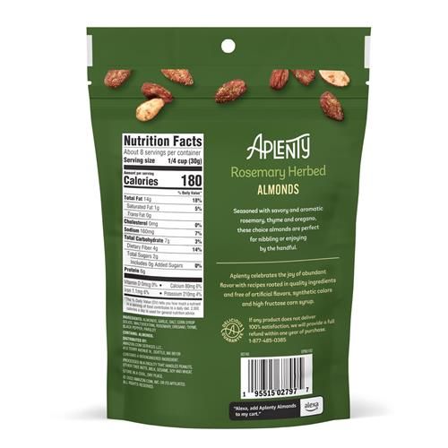 Amandes aux herbes et au romarin Aplenty, 8 oz