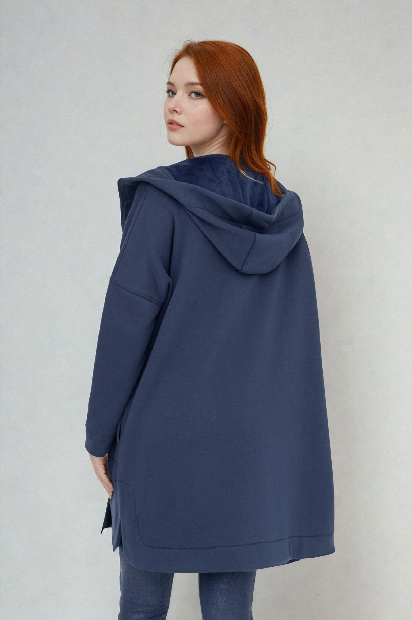 Confort Douillet Veste à Capuche Zippée Bleu Sarcelle et Bleu Marine