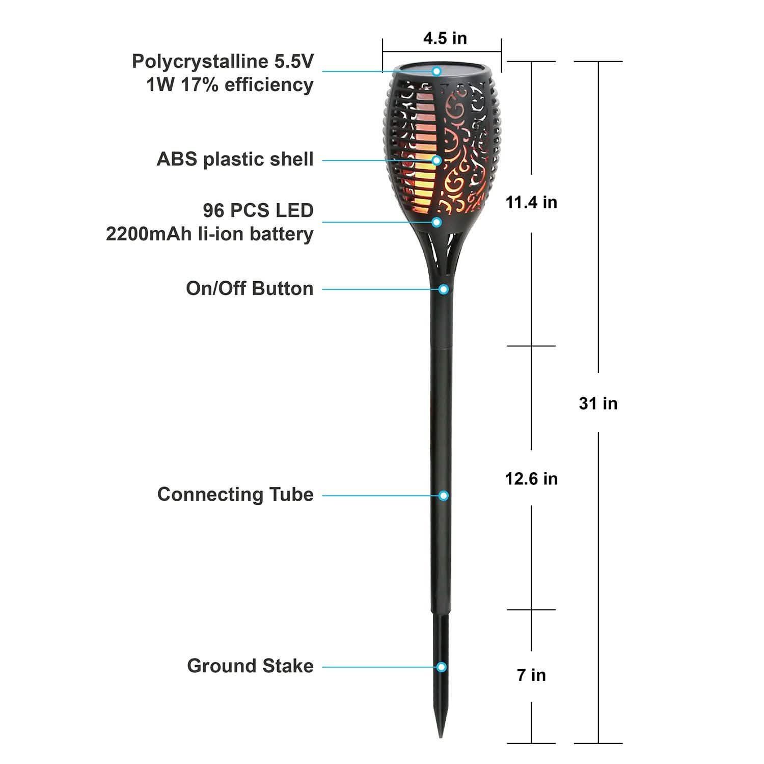 Torche solaire à flamme avec 96 LED
